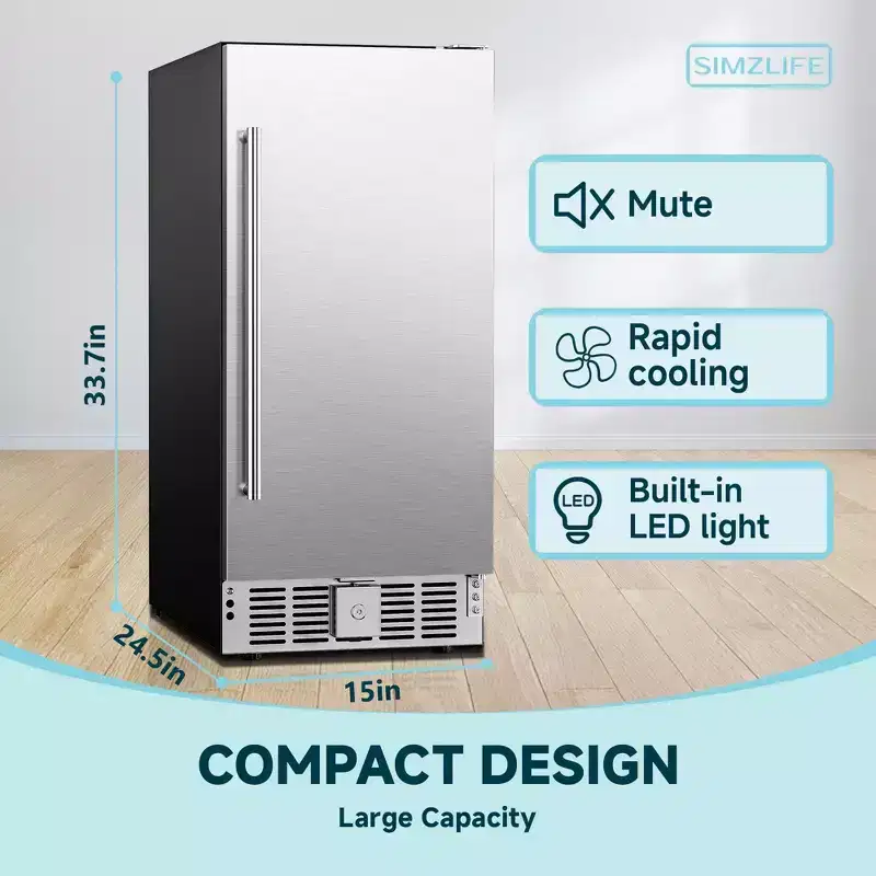 Simzlife Beverage Refrigerator 127 Cans/30 Bottles, Beverage Cooler with Stainless Steel Door, Built-in and Undercounter Fridge with LED light, Silver