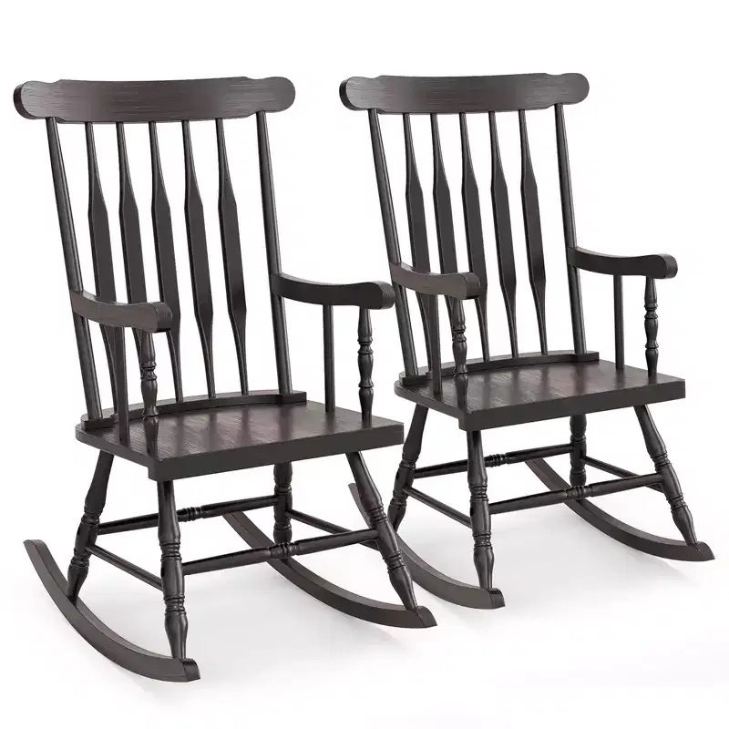 Costway Set of 2 Wood Rocking Chair Glossy Finish White\ Coffe