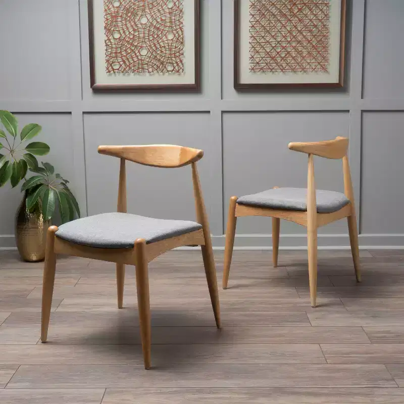 GDFStudio Virgil Mid Century Modern Fabric and Rubberwood Dining Chairs (Set of 2)