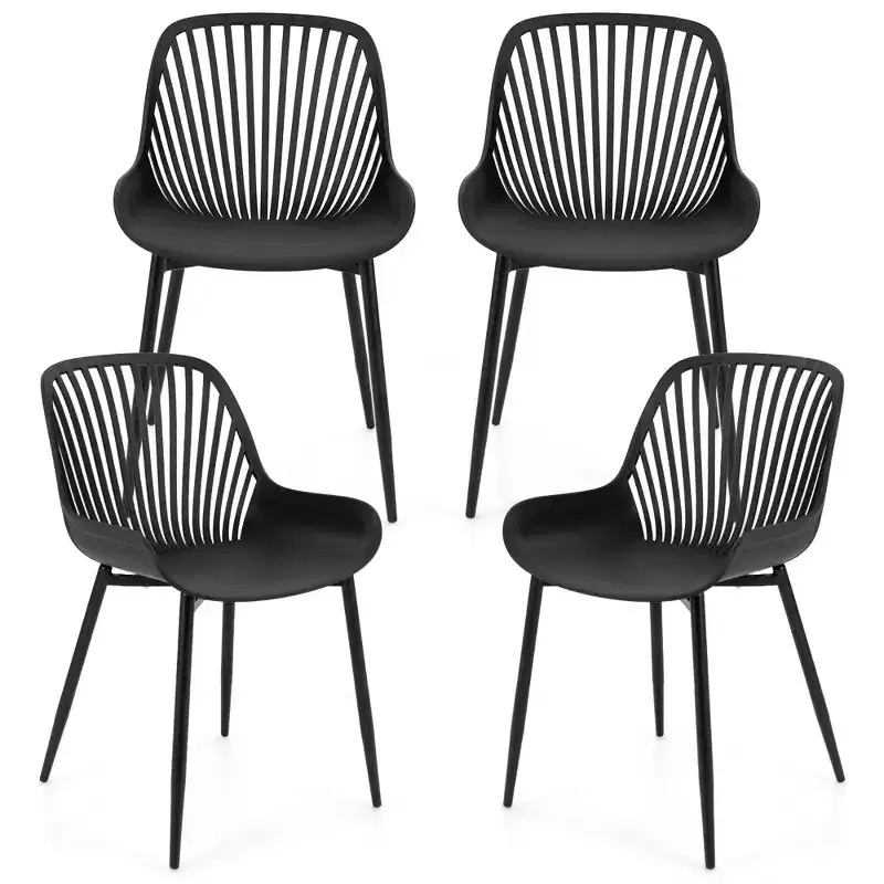 Plastic Dining Chair w/ Metal Legs Cutout Backrest Curved Seat