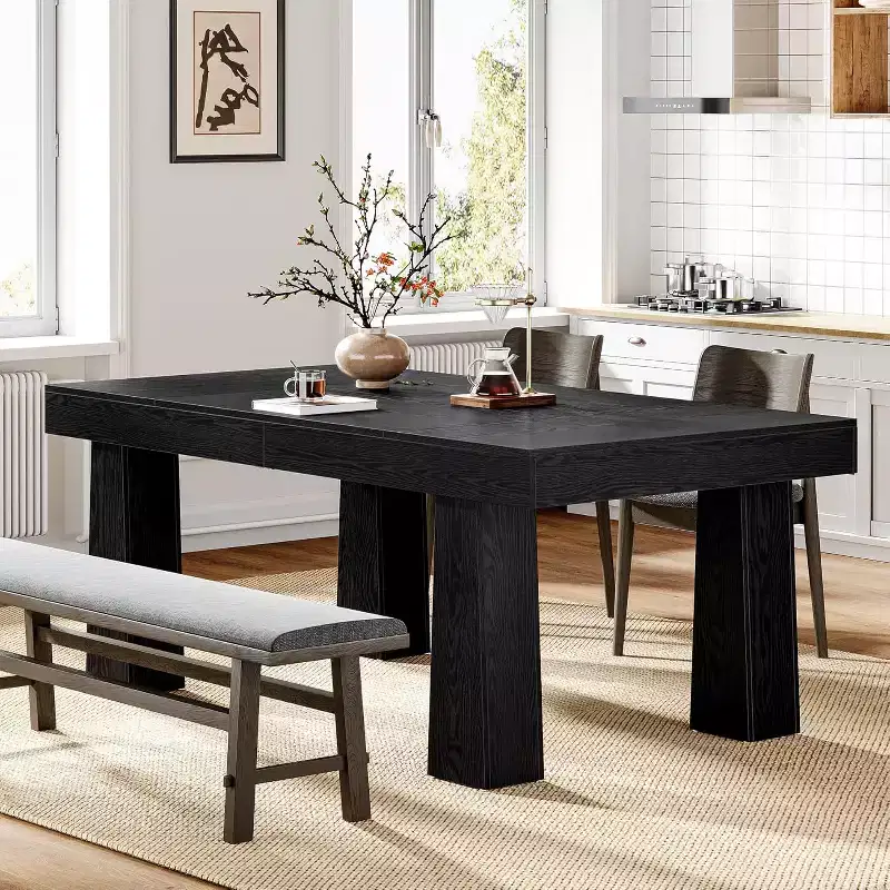 Lantine 63'' Dining Table, Modern Rectangular Kitchen Dinner Table with Heavy Duty Tapered Legs for Dining Room, Cafe, Restaurant