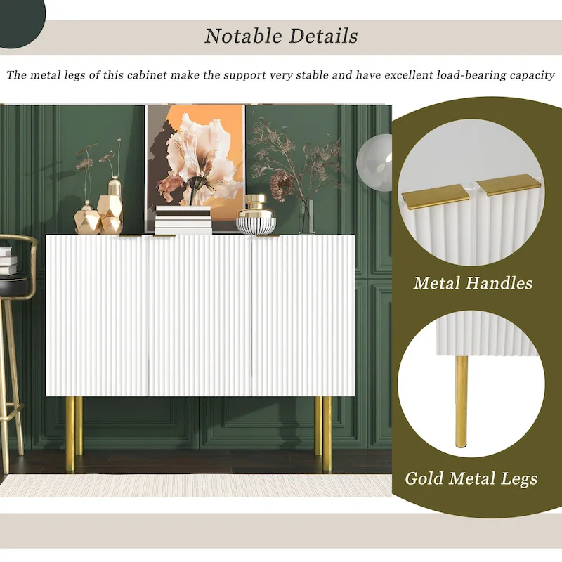 Entryway Sideboard Table Side Table Cabinet with Gold Metal Legs - 47.2L x 16.5W x 36.6H