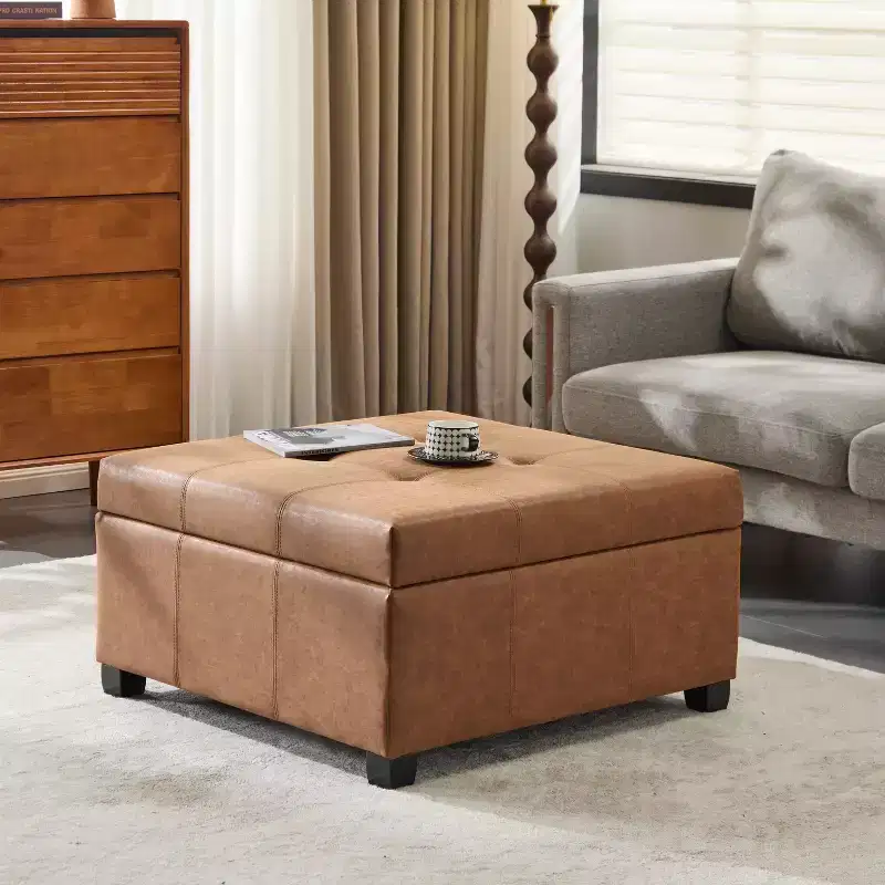 Contemporary Upholstered Tufted Storage Ottoman