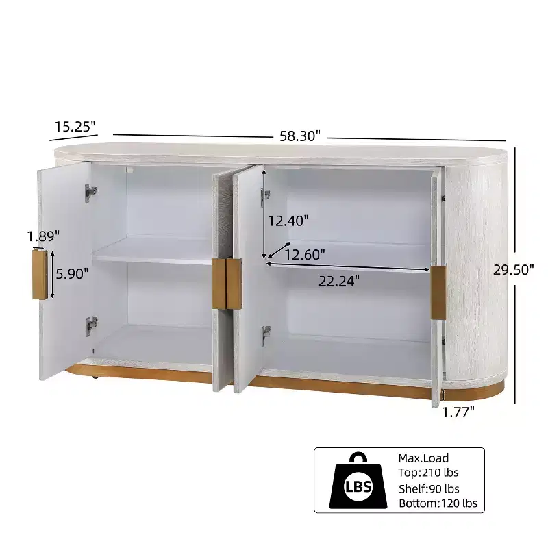 Christopher Knight Home Arvenia 58.3'' Modern Sideboard Buffet Cabinet with 4 Doors and Adjustable Shelves