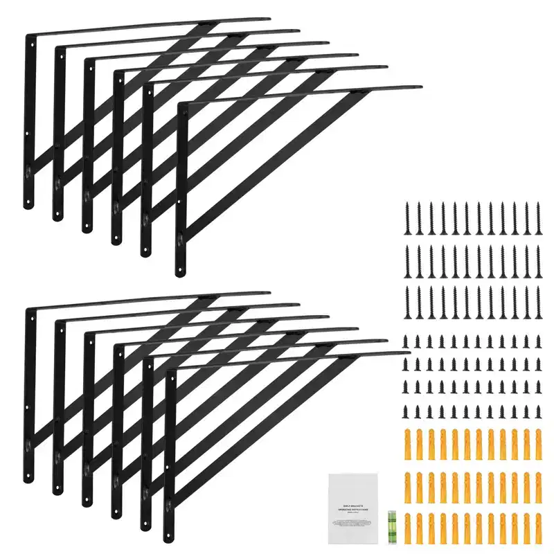 Shelf Bracket, 18 x 12 in 12 Pcs, Heavy Duty Floating Shelf Brackets, Brackets for Shelves, 3mm Thick Matte Black Triangle Shelf Bracket, Black