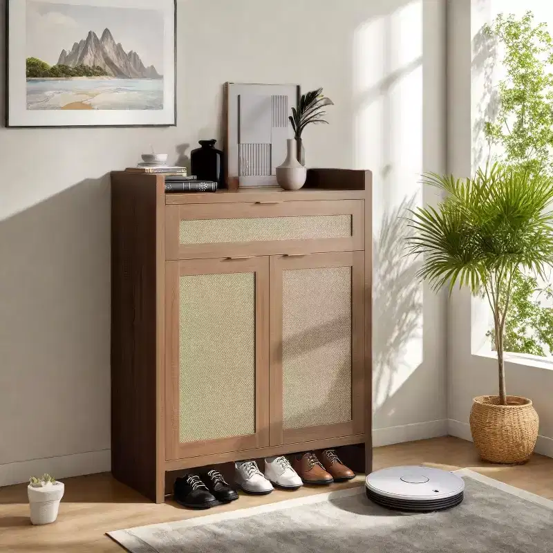 41 Tall Wooden Shoe Cabinet with 2 Doors, Drawer, 6-Tier Farmhouse Storage Cabinet for Home