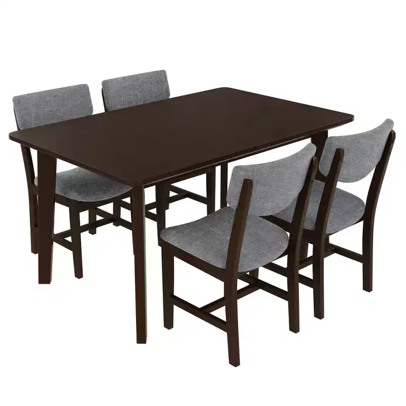 5-Piece Rustic Dining Set with Wood Table and 4 Upholstered Chairs in Espresso