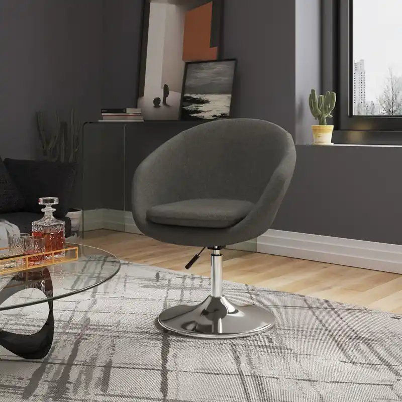 Polished Chrome Twill Adjustable Height Accent Chair