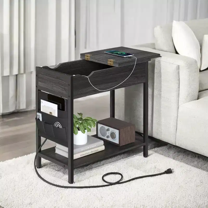 Side Tables with Storage Bedroom Small End Table with Charging Station Side Table with Drawer for Living Room