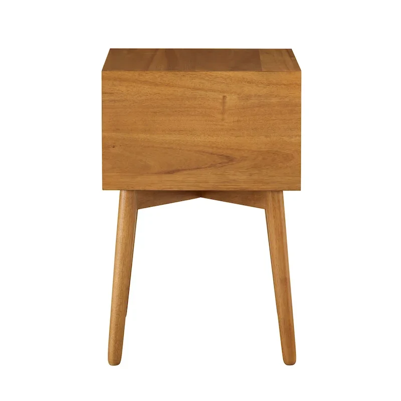 Mid-Century Modern Wood 2-Drawer Compact Nightstand Side Table