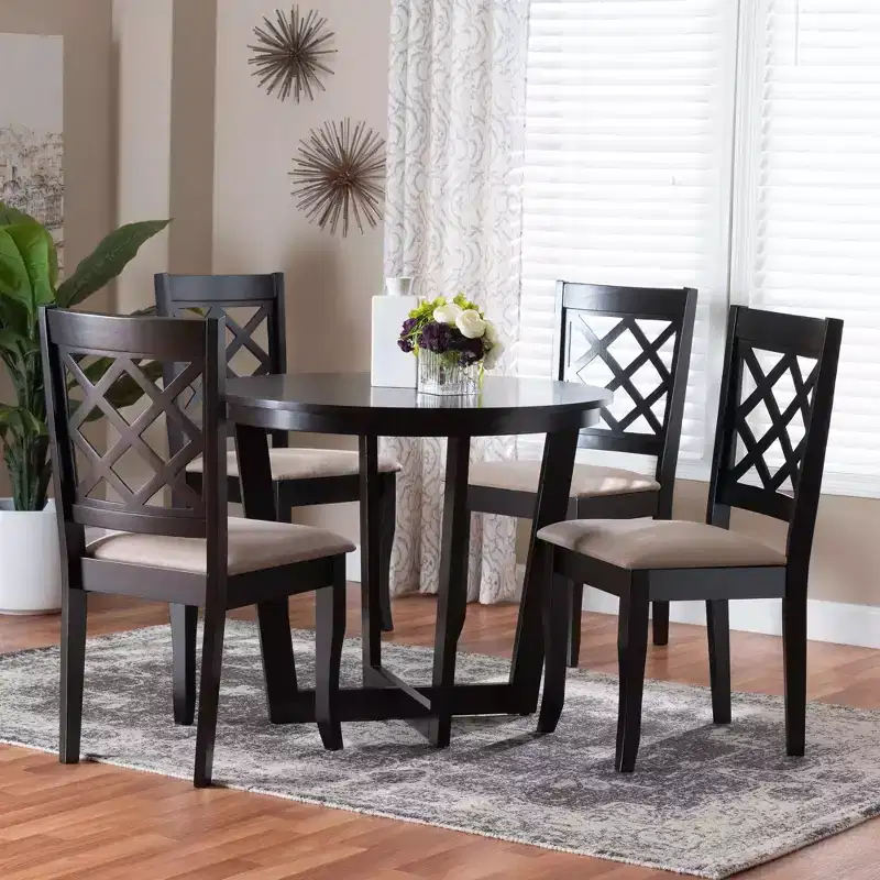 Selby Modern Sand Fabric and Dark Brown Wood 5-Piece Dining