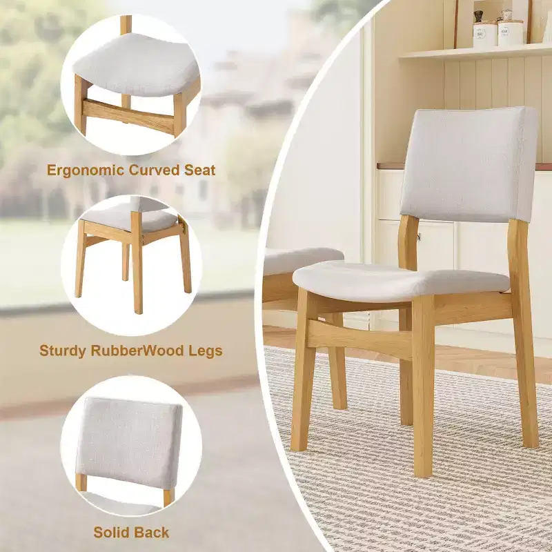 GDFStudio Dalton 7-Piece Modern Dining Set - Rectangular Solid Wood Table & Upholstered Linen Chairs