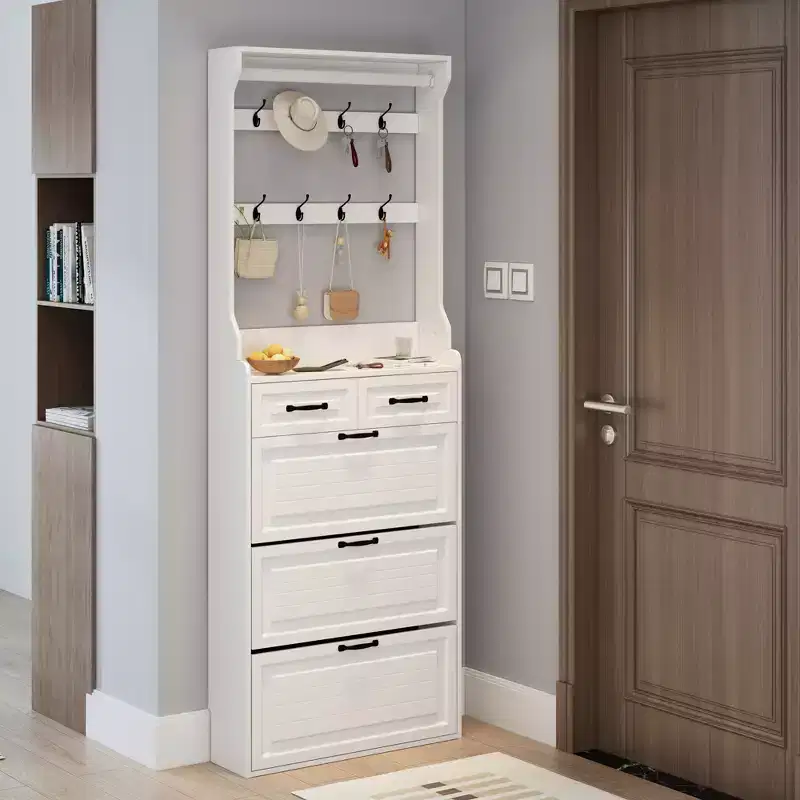 White Shoe Cabinet With 3 Doors 2 Drawers With Hanger