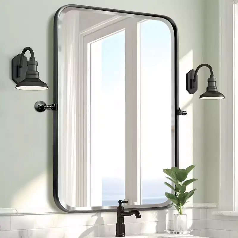 Dovelina Rectangle Metal Frame Bathroom Vanity Mirror Pivot Wall Mirror