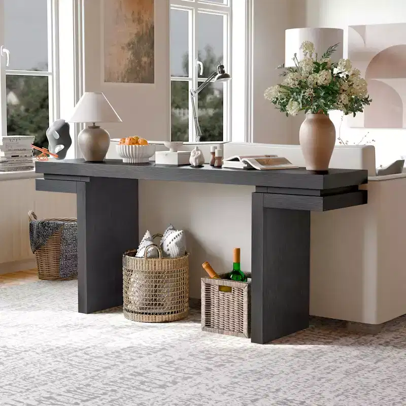 Okak 66IN Minimalist Console Table with Wood Veneering, Extra Wide Entryway Table with Thick Tabletop, Accent Table for Hallway, Living Room