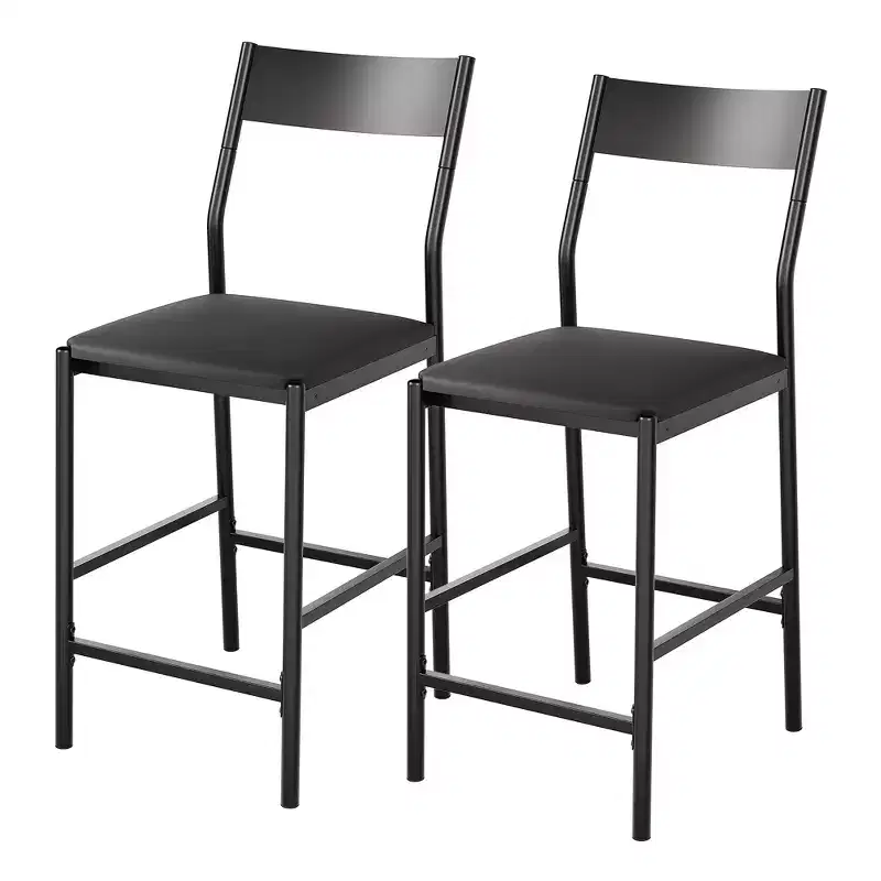 Counter Height Bar Stools Set of 2, PU Leather Upholstered Kitchen Island Stools with Footrest & Metal Legs, 300 LBS Capacity Bar Chairs for Bar