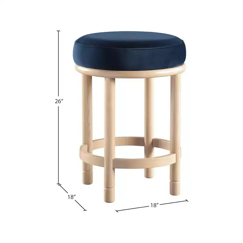 Navy Velvet Round Counter Stool, Armless, Seats 1