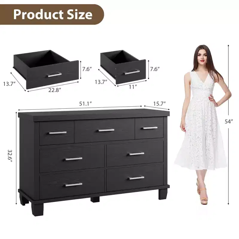 7-Drawer Wooden Dresser for Bedroom, Storage Chest with Metal Handles, Organizer for Living Room, Closet, Entryway, Nursery, Stylish and Functional