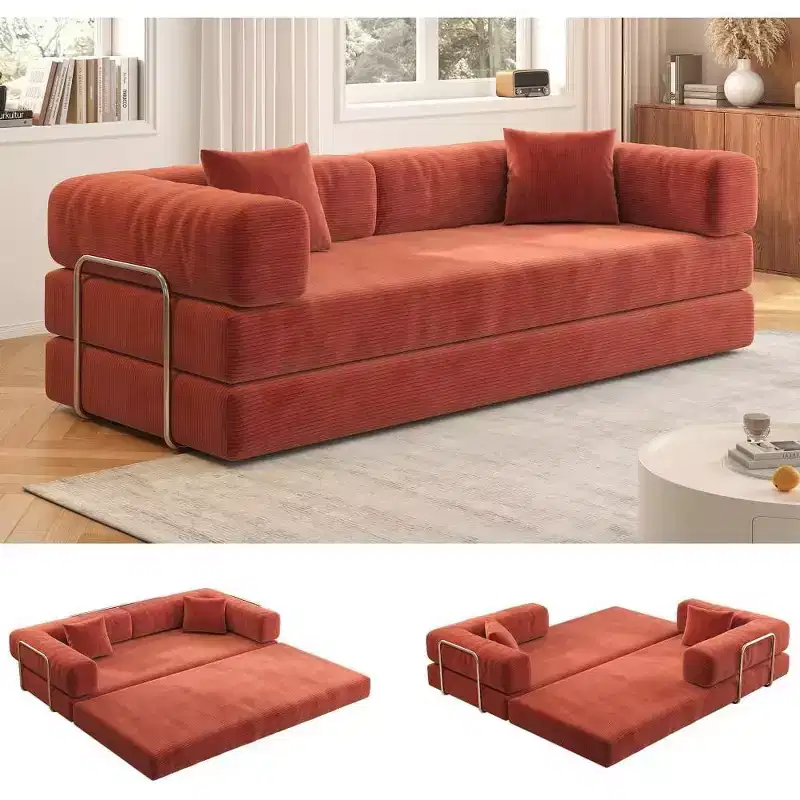 79 Modular Sectional Sofa Bed Convertible, Pudding Floor Sofa, Compression Sleeper for Living Room Bedroom, Orange