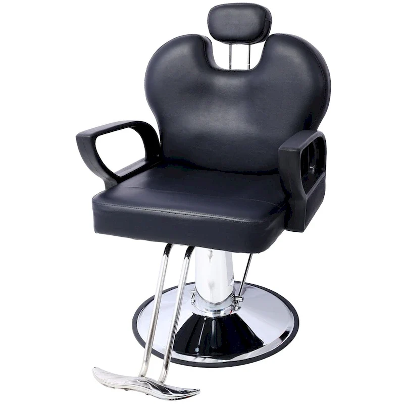 Black PU Leather All-Purpose Salon Barber Chair with 360° Swivel and Reclining Back for 1 Person
