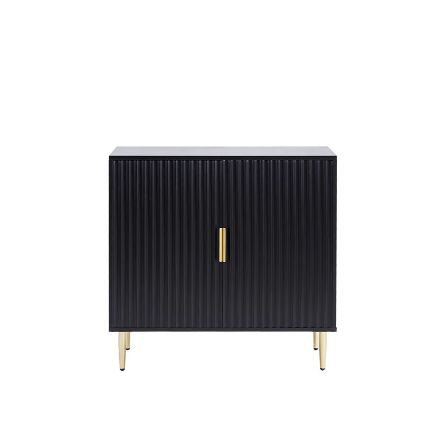 Contemporary Black Painted Compact Sideboard with Gold Accents for Living Room