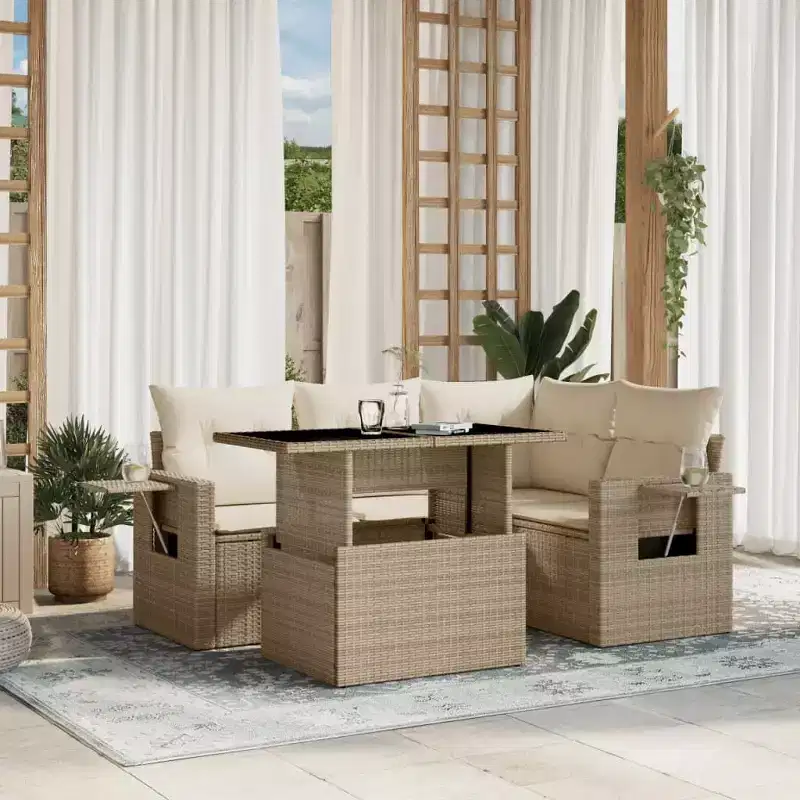vidaXL Modular Patio Sofa Set with Cushions - Poly Rattan Furniture