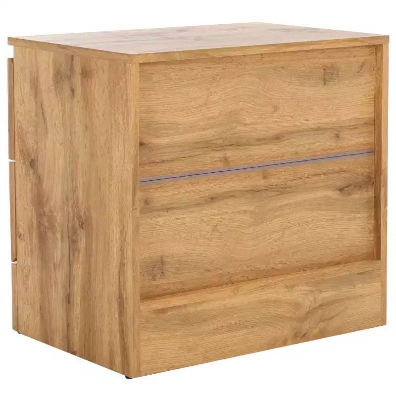 2-Drawer Nightstand in Oak Finish with Metal Glides