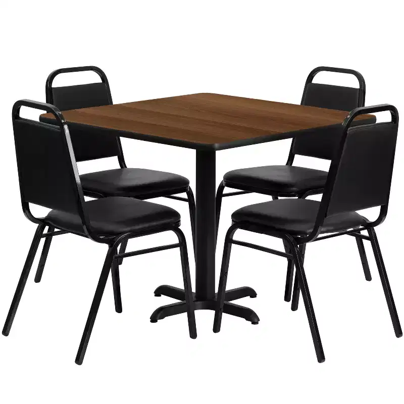 Emma and Oliver 36 Square Laminate X-Base Table Set with 4 Banquet Chairs