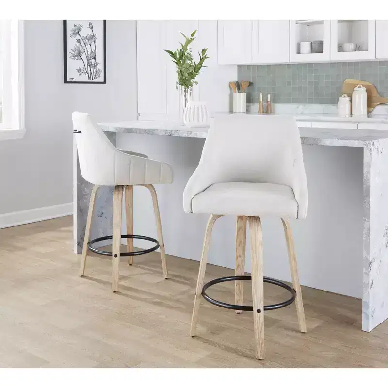 LumiSource Set of 2 Hannah Counter Height Barstools Whitewashed Wood