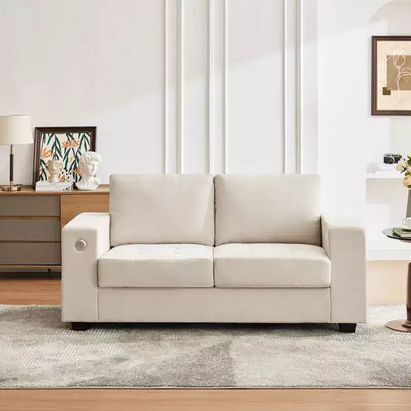 Oversized 71 Minimalist Loveseat Sofa - Modern Chenille 2 Seater, Deep Seat, Wide Armrests, Side Storage Pockets, Washable Cushion Cover