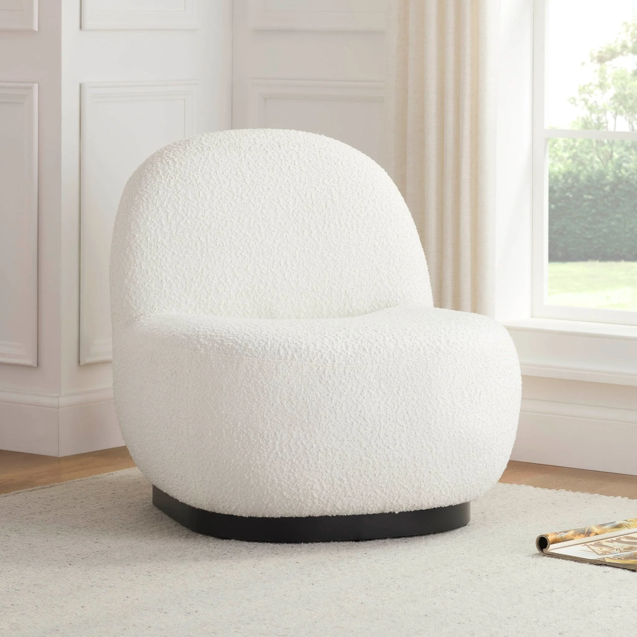 Contemporary Ivory Boucle Accent Chair with Compact Design for Living Room