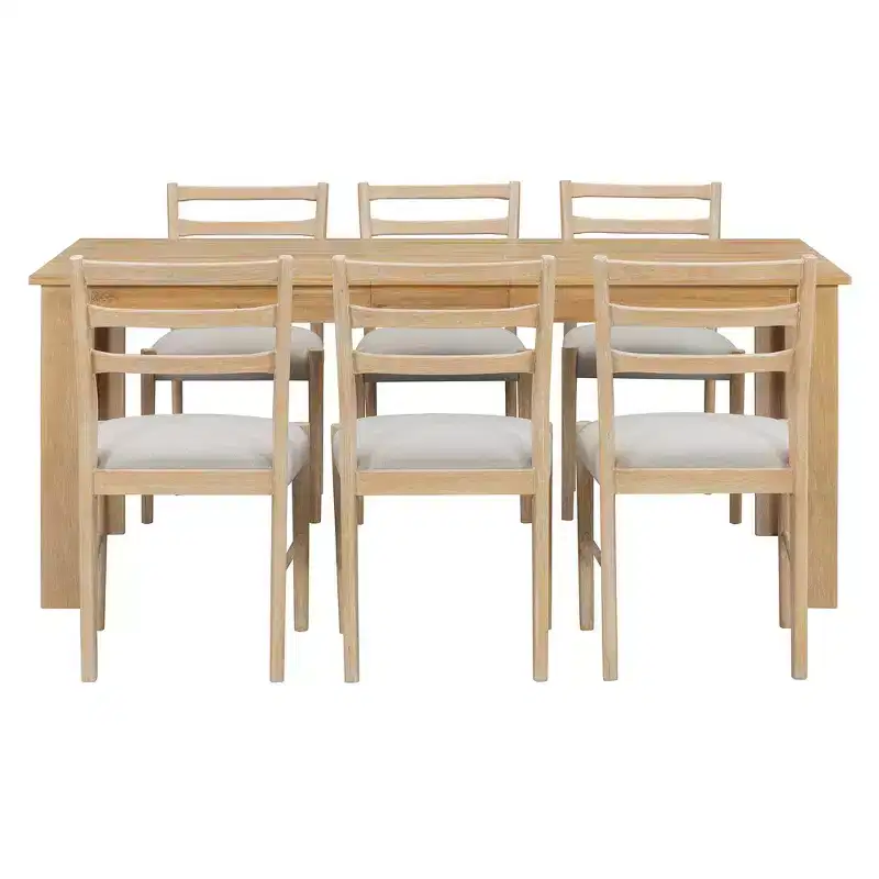 Whisen 7-Piece Wooden Dining Table Set Mutifunctional Extendable Table,12 Leaf and 2 Drawers, 6 Dining Chairs