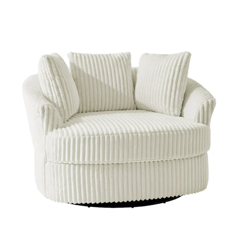 DREAMSIDEA Recessed Arm Slipcovered Swivel Barrel Chair