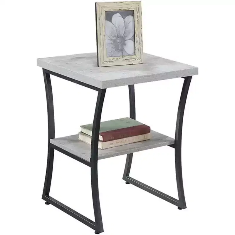 Contemporary End Table with Powder Coated Metal Frame and Sturdy Bottom Shelf