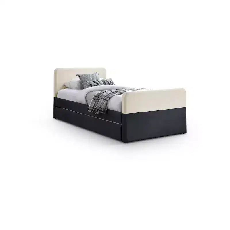 Meridian Furniture,Ivy Black & Cream Velvet Twin Trundle/Storage Bed