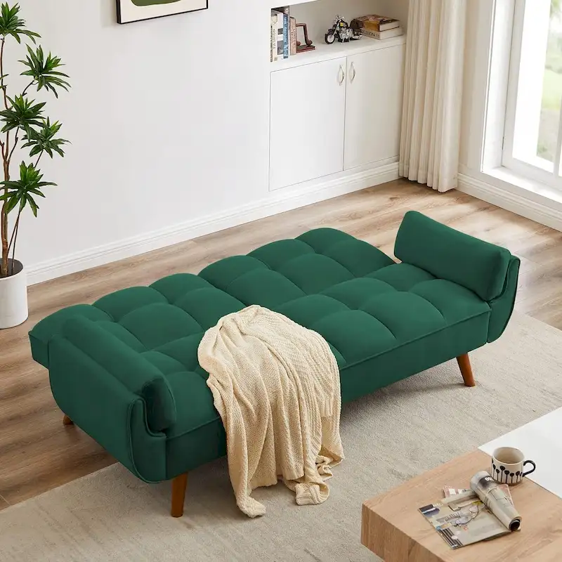 75.39 IN. Futon Sofa Bed, Convertible Upholstered Couch Sleeper with Reclining Sleeper Split Tufted Back
