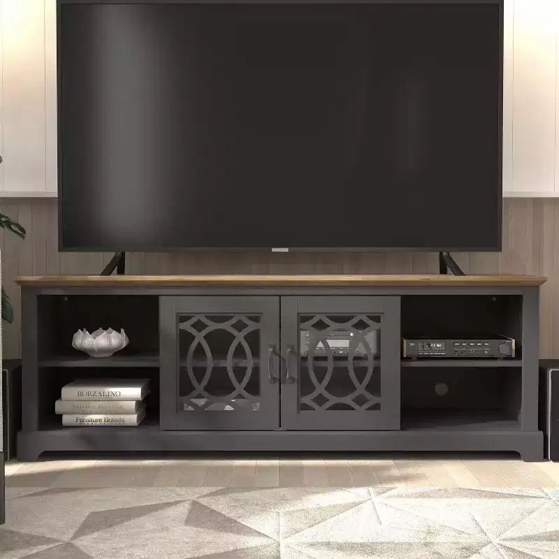 TV Stand with Cut-Out Door Storage 68.2 W 17.1 D 23.7 H