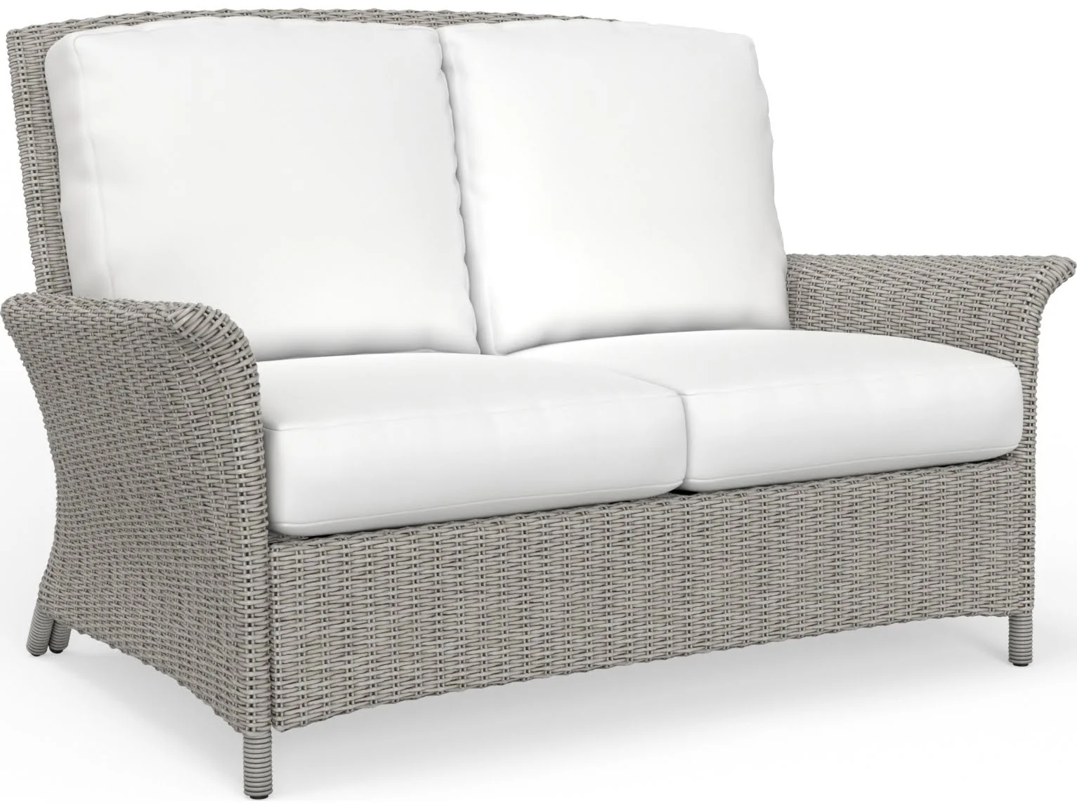Outdoor Wicker Light Driftwood Patio Loveseat with High-Density Cushions