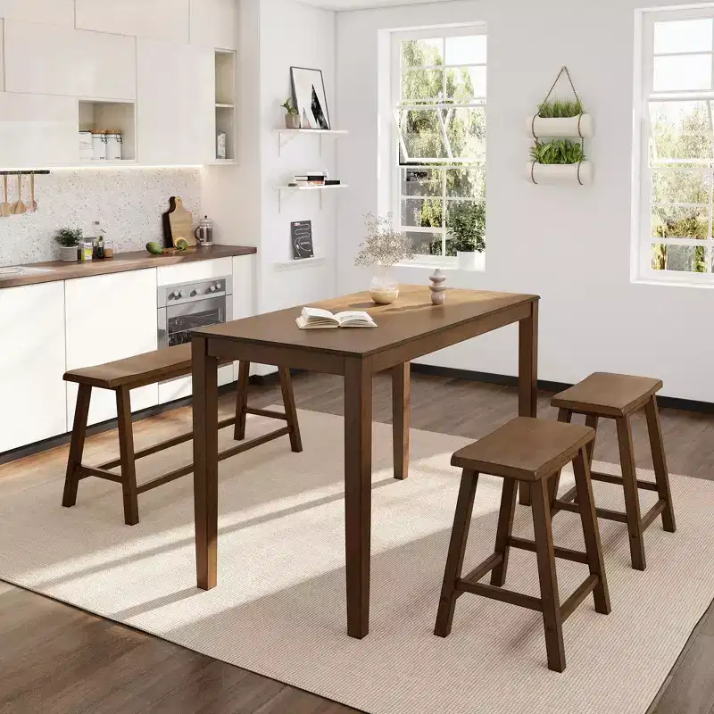 Wood Dining Table with Rectangular Dining Table & Stools & Bench