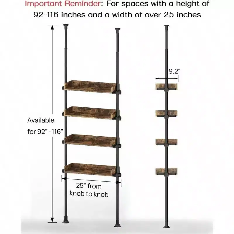 Bathroom Organizer Over Toilet Storage 4 - Tier Adjustable Wood Shelves Small Room Space Saver Narrow Cabinet Rustic Brown