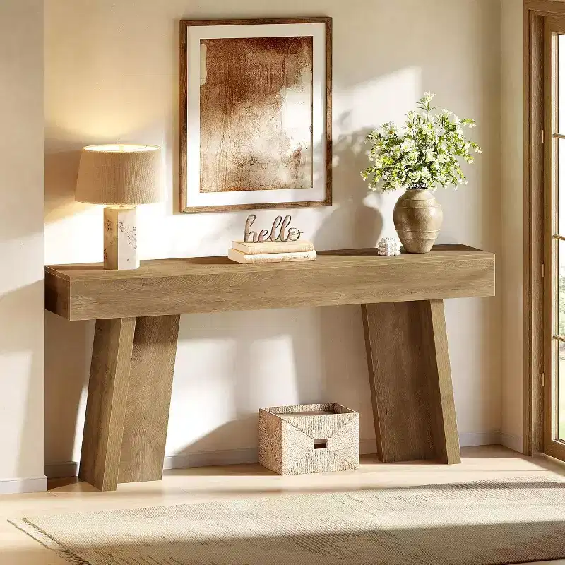 Brown Wood Narrow Console Table, Farmhouse Style, Seats/Holds 1