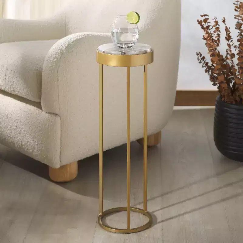 Hannahmarie Stone Drink Table - SFV7909 - Gold/White - Safavieh Couture