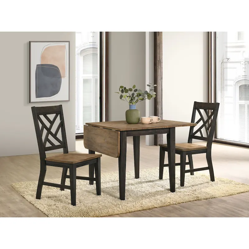 Dining Chair with Lattice Back and 4 Legs, Brushed Brown & Pecan, Set of 2