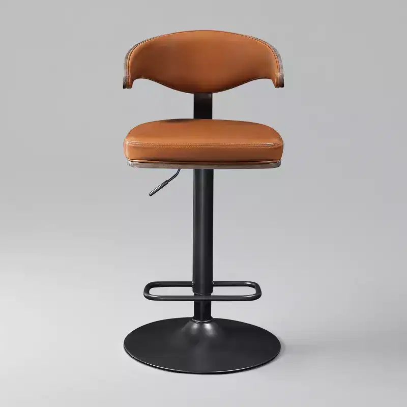 Art Leon Bentwood and Faux Leather Swivel Barstool with Adjustable Height