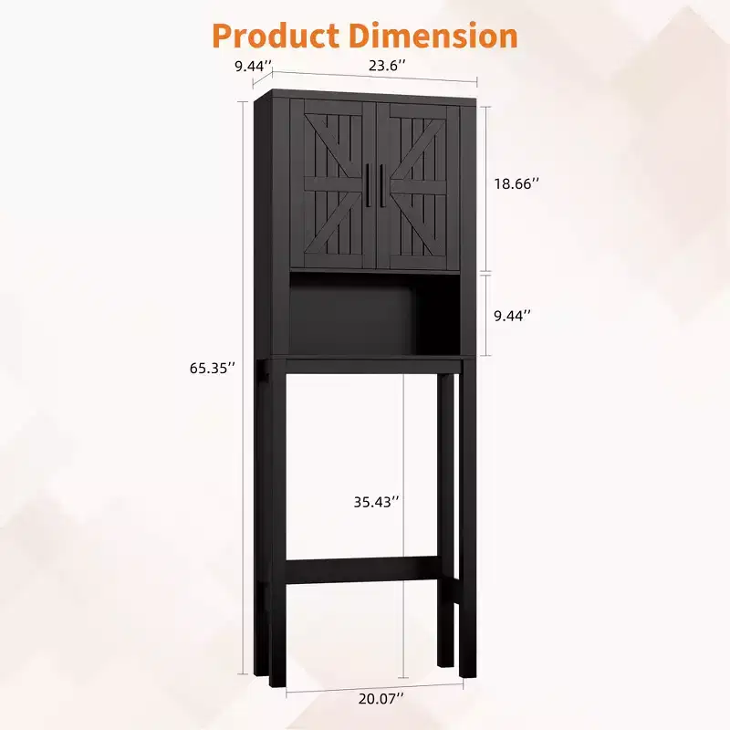 23.6 Inches Wide Toilet Rack with Over The Toilet Storage Cabinet, Bathroom Shelf Organizer with Anti-Tip Device, Freestanding Space Saver