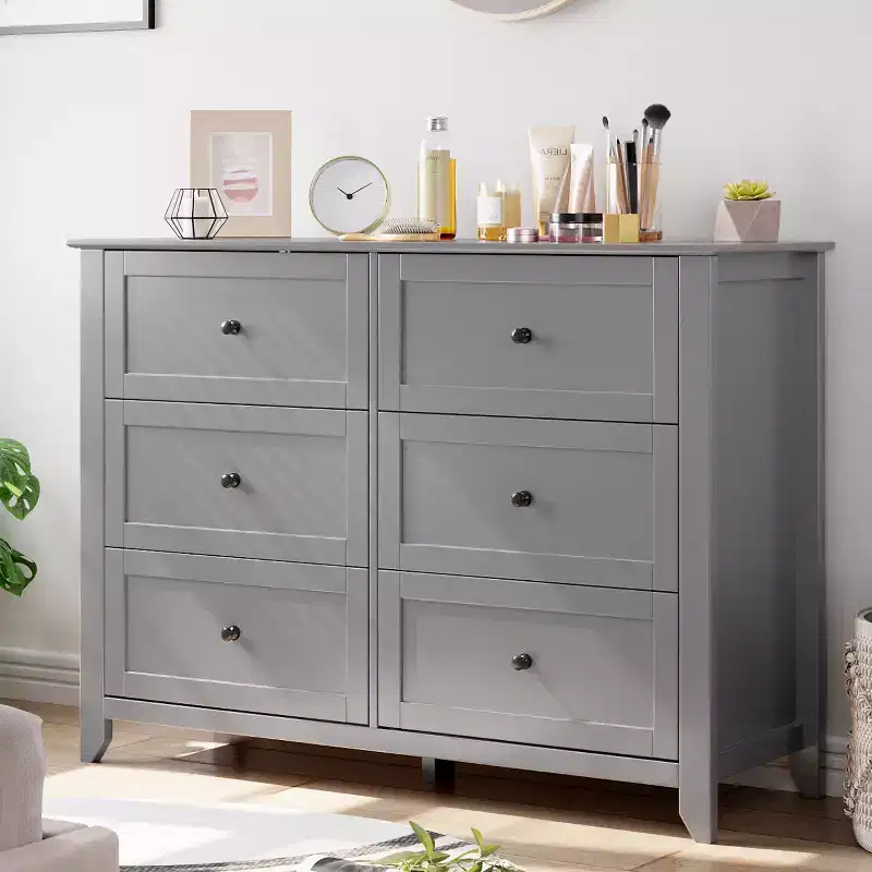 GustoWave 6 Drawer Dresser, Modern Chest of Drawers with Round Handle and Sturdy Leg