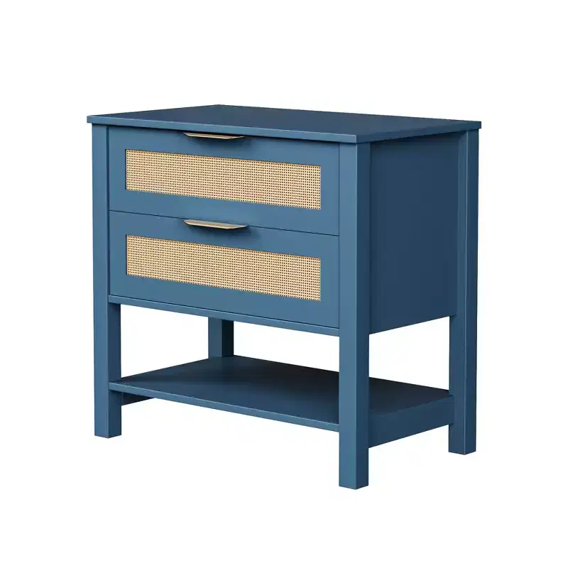 Rattan Boho Rattan 2 Drawer Nightstand for Bedroom Living Room