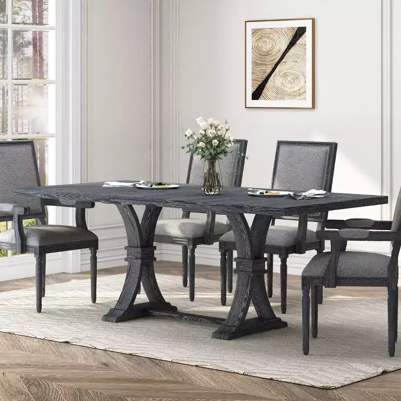 Christopher Knight Home Lorin 78.74 Rustic Rubberwood Rectangular Extendable Pedestal Dining Table