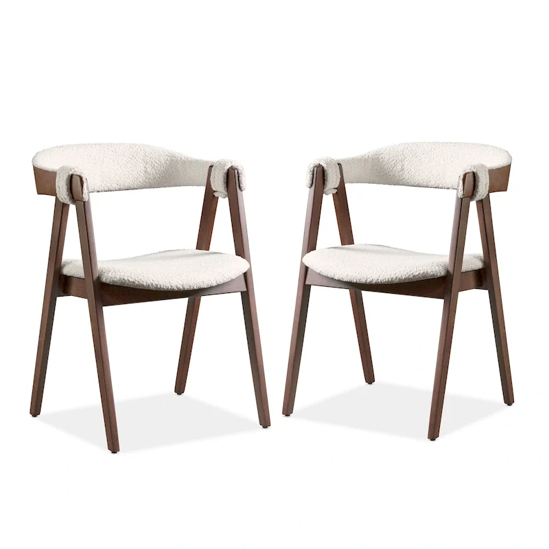Mid-Century Boucle Wood Dining Chairs (Set of 2)