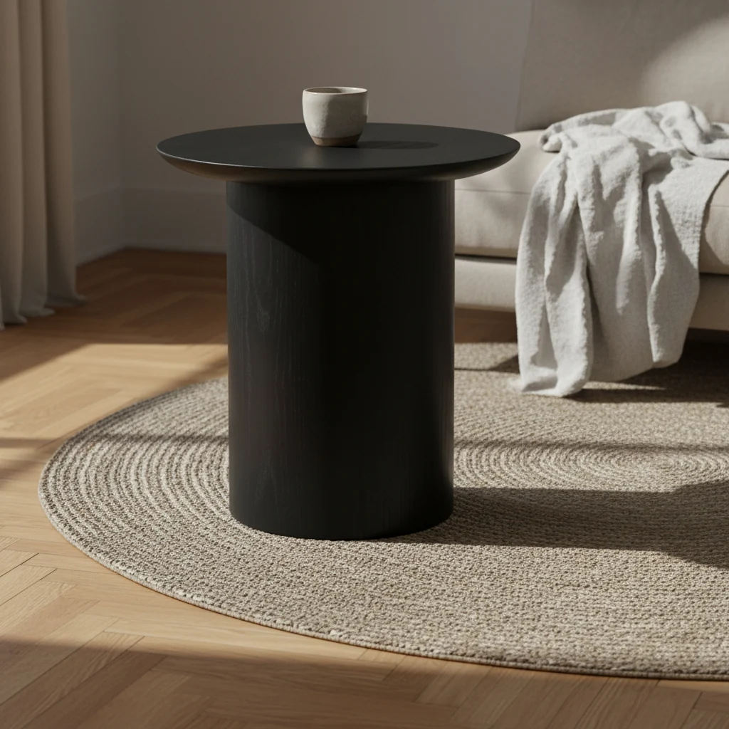 Sculptural Solid Oak Side Table with Pedestal Base and Rotated Top for Living Rooms